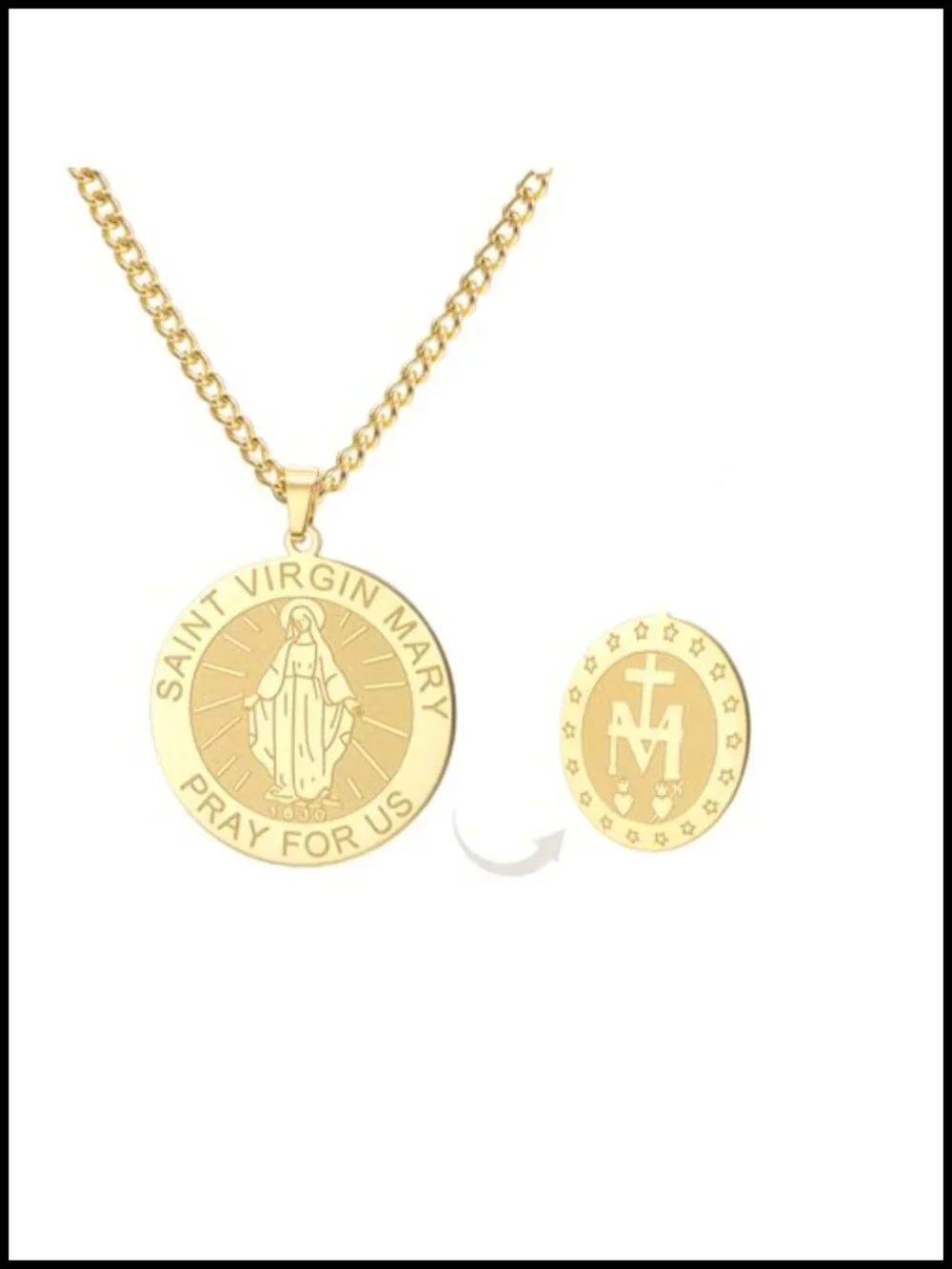 Stainless Steel Virgin Mary Pendant Necklace Catholic Miraculous Medal Gift